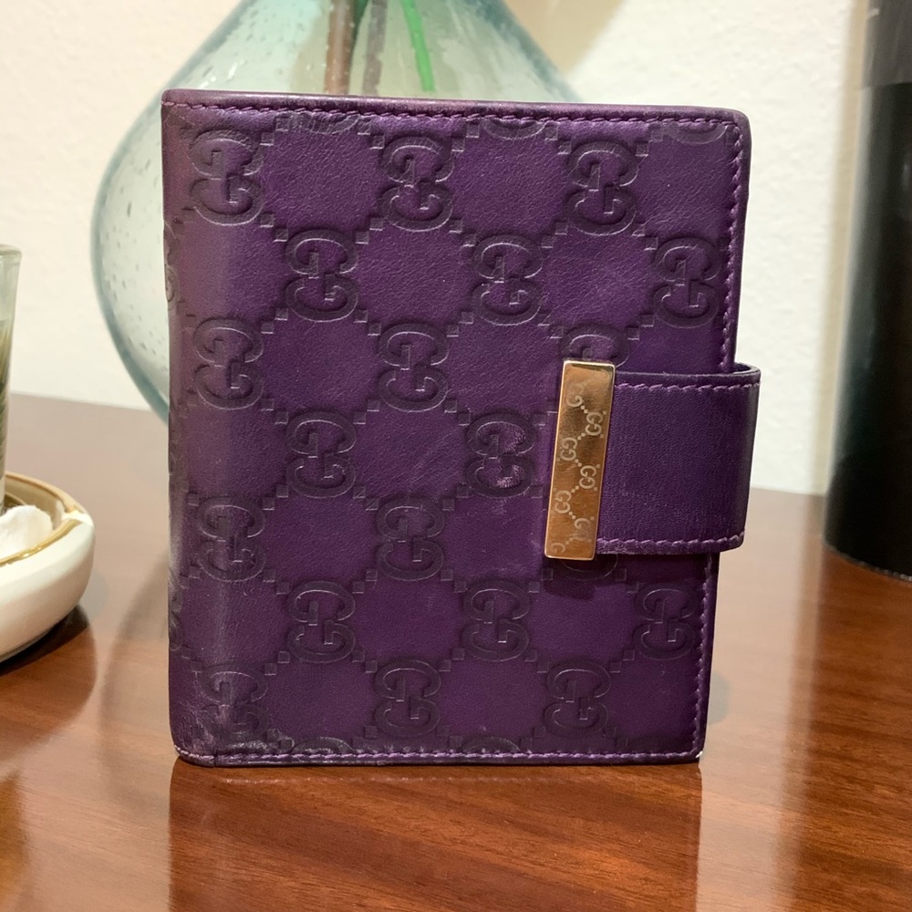GUCCI Purple Leather GG Guccisima short wallet